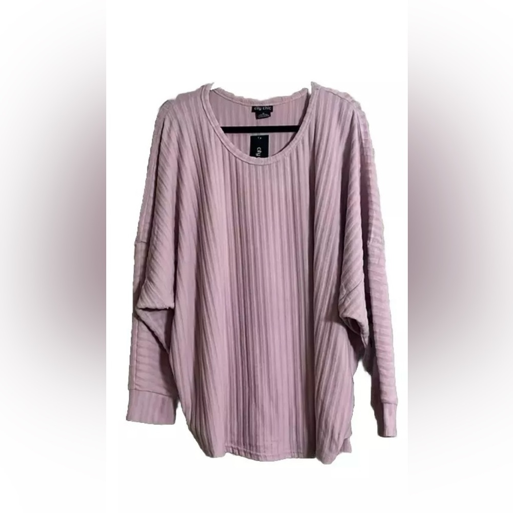 City Chic Ella Sweater Sz M Pink Blush Ribbed Slouchy Oversized Knitted Fall